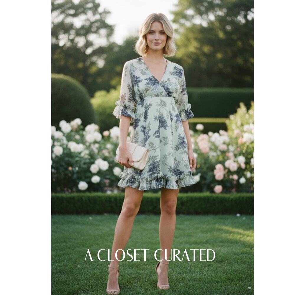 ByTimo Floral Chiffon Mini Dress Small Green NEW